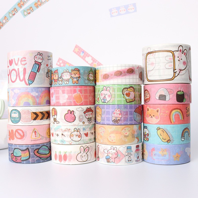 Washi tape Cuộn Băng Dính Washi Họa Tiết Màu Kẹo DIY Đáng Yêu Để Trang Trí Sổ Tay