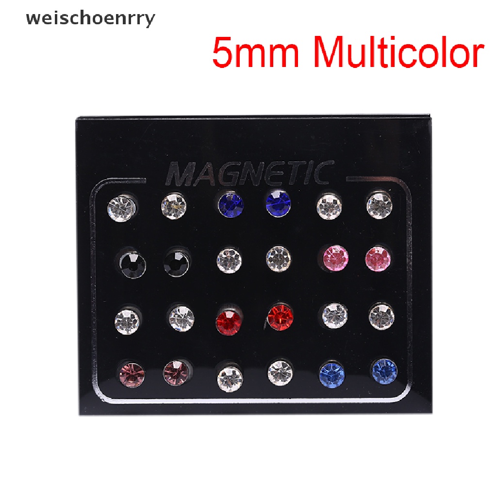 Set 24 khuyên tai tròn từ tính không cần bấm lỗ đính đá tùy chọn kích thước