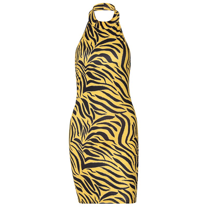 Đầm Dự Tiệc Dáng Ôm Không Tay Hở Lưng In Họa Tiết Vằn Hổ Quyến Rũ Cho Nữ