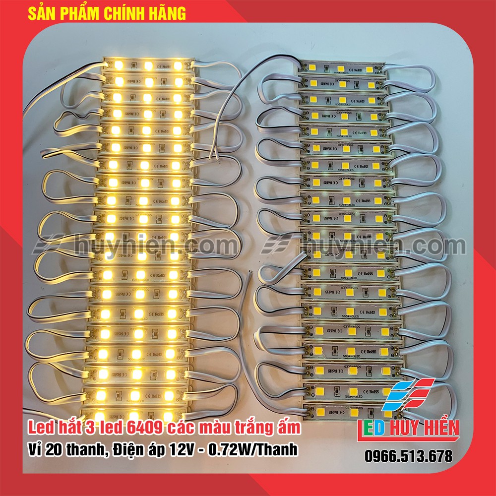 Led hắt 3 Led 5054 cỡ 6049 các màu đơn sắc (vỉ 20 thanh 3 Led)