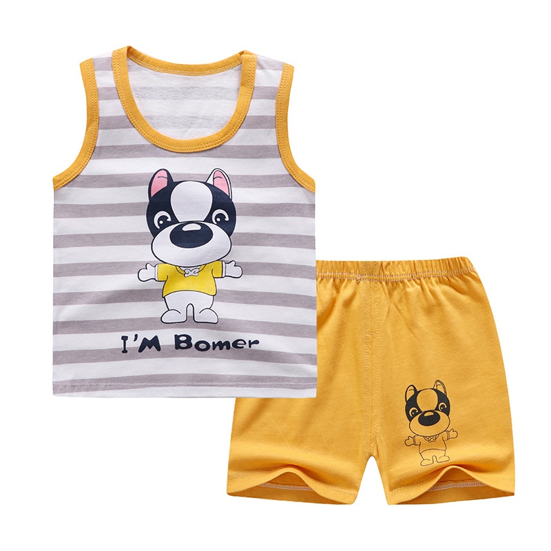 Bộ đồ SANITKUN chất liệu 100% cotton với áo không tay in hình hoạt hình cho bé trai bé gái