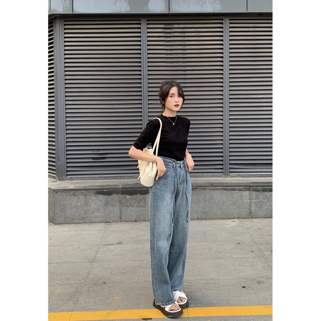 Quần jeans culottes trơn kèm dây buộc đai Q440 SUSTORE