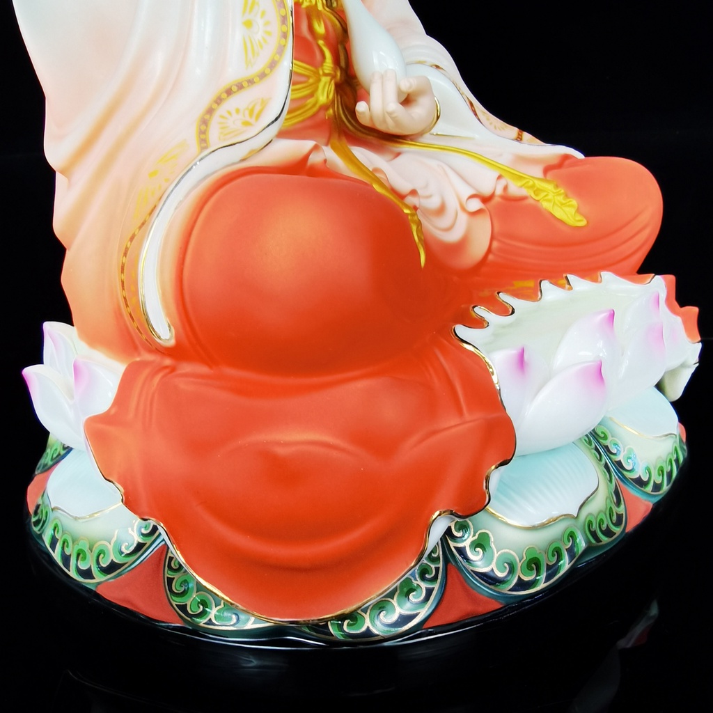 Tôn Tượng Quan Âm Ngồi  Áo Phối Đỏ Bằng Sứ Đức Hóa Cao Cấp - Phật Giáo Tường Thuận