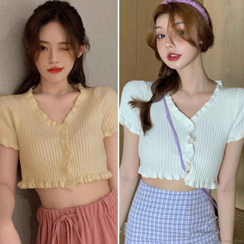 Áo Cardigan Dệt Kim Tay Ngắn Cổ Chữ V Phối Nút Thời Trang Quyến Rũ | BigBuy360 - bigbuy360.vn