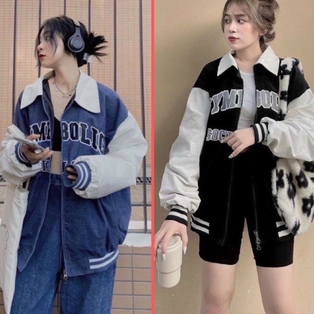 Áo Bomber Nhung Tăm 1 Lớp Áo Khoác Khoá Cổ Bẻ Thêu Chữ Cá Tính