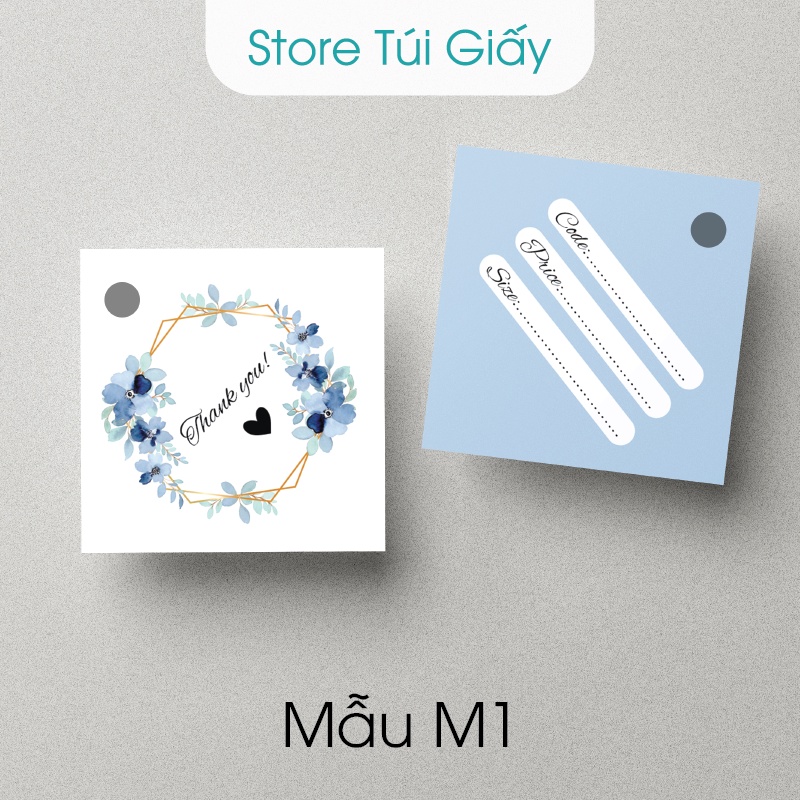 Mác quần áo, Tag treo đồ kèm bảng thông tin, Set 100 Tag 5x5cm đã khoan sẵn lỗ, giấy dày cứng cáp. Store Túi Giấy