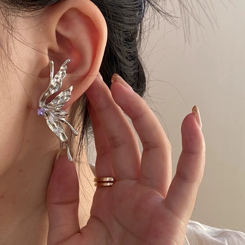 Bông Tai Hình Bướm Đính Đá Phong Cách Cổ Điển Sang Trọng