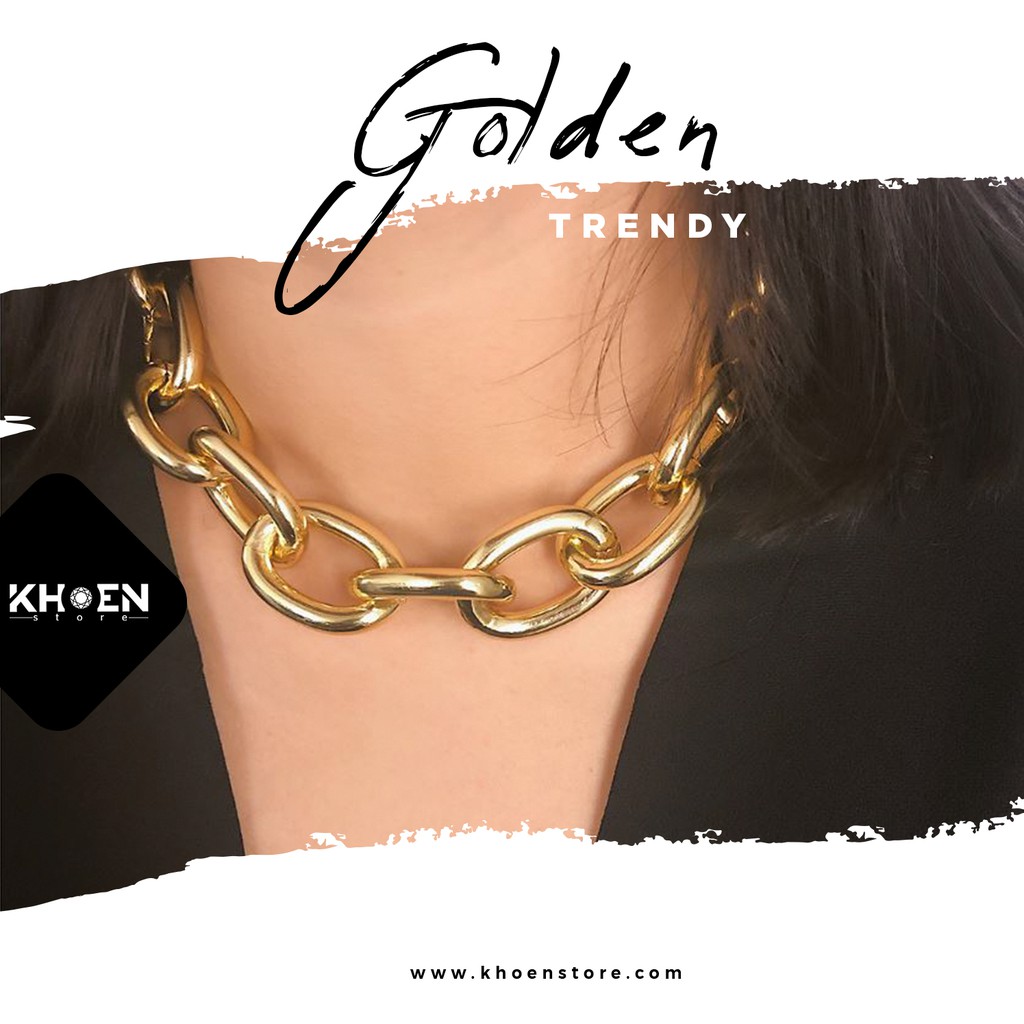 Vòng cổ choker - Vòng xích to dày màu vàng và bạc - Khoen Store