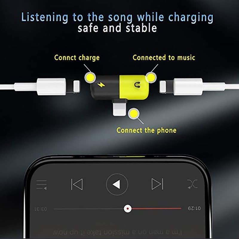 Adapter Chuyển Từ Lightning Sang Ra 2 Cổng Tai Nghe Lightning Và Sạc Lightning Cho IPhone