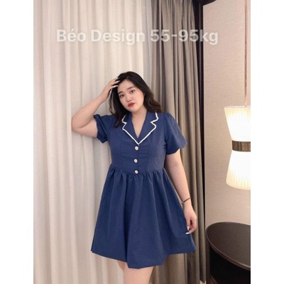 Đầm bigsize nữ Béo Design Đầm Vest Nút Phối Cổ Bèo 51KG đến 95kg