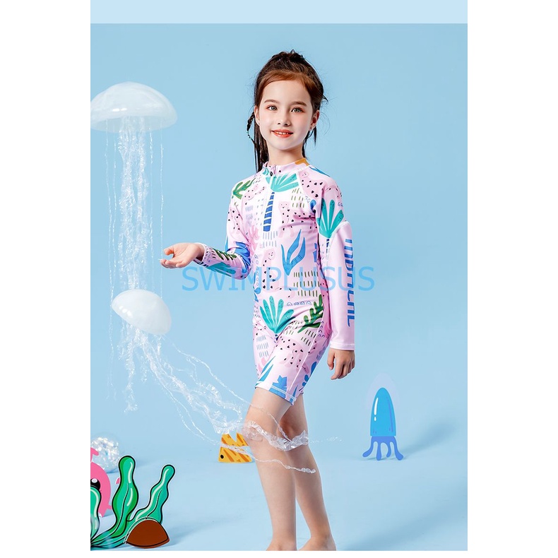 Bộ đồ bơi liền đùi dài tay bé gái 361