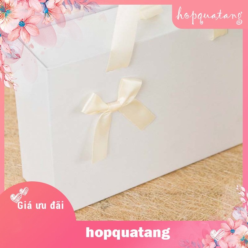 Hộp Quà Tặng Kèm Túi Gắn Nơ Màu Trắng Dạng Kéo Cao Cấp