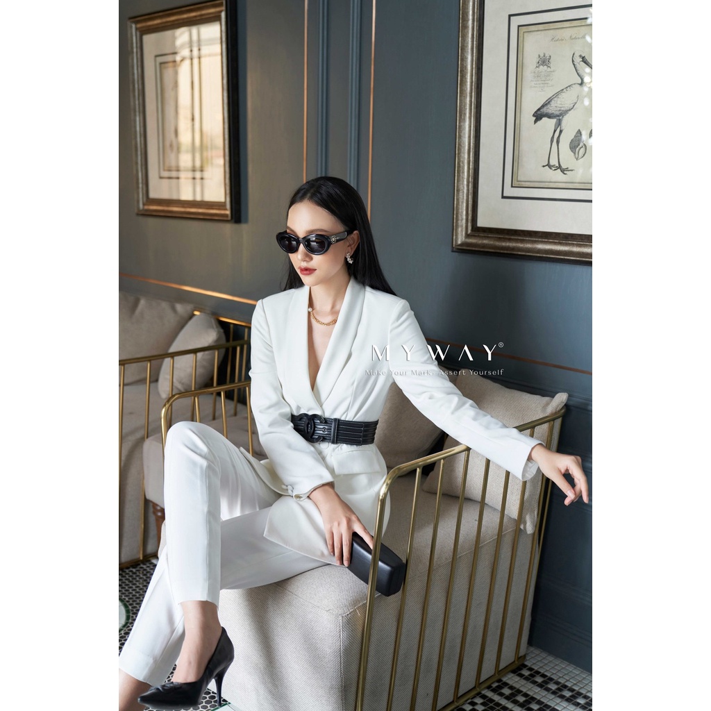Quần Tây Nữ Trắng MY WAY Dáng Baggy Cạp Cao Sang Trọng 5MQB118