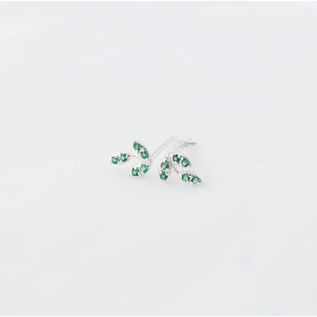 Bông Tai, Hoa Tai Nữ Bạc 925 SHIMMER SILVER TATANYA Họa Tiết Ba Lá Đính Đá Cao Cấp Màu Xanh Trắng