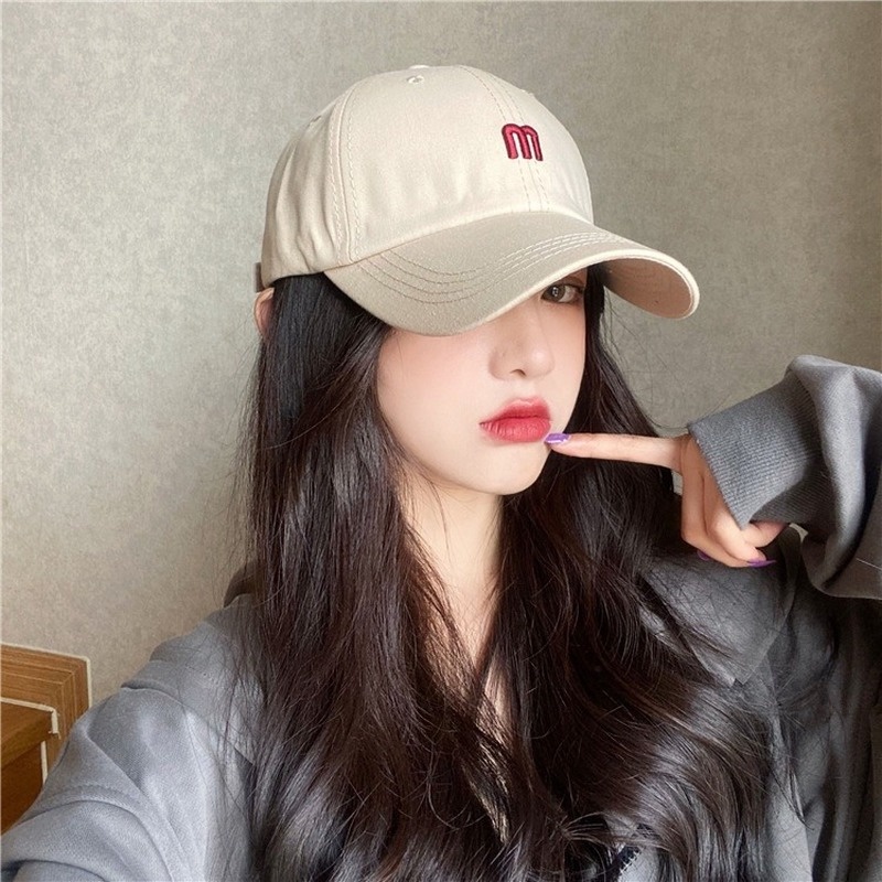 Mũ Bóng Chày Unisex Bằng Cotton Mềm Mại Thêu Chữ M Màu Trơn Đơn Giản Có Dây Đeo Điều Chỉnh Được Thời Trang Cho Nữ