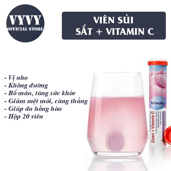 Viên sủi Mivolis vitamin C, B12, sắt, canxi, magie, đa khoáng chất và vitamin tổng hợp - VyVy Store