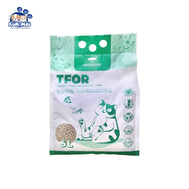 Cát vệ sinh đậu nành hữu cơ,cát mèo,cát hamster TFOR PREMIUM túi 6L (100% organic)