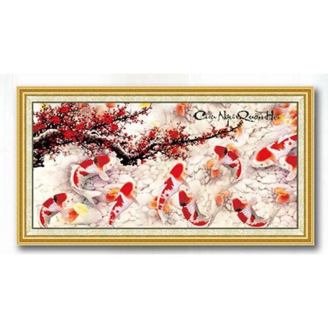 Tranh thêu chữ thập 3D CÁ CHÉP HOA ĐÀO ĐỎ 222999, 99x52cm chưa thêu