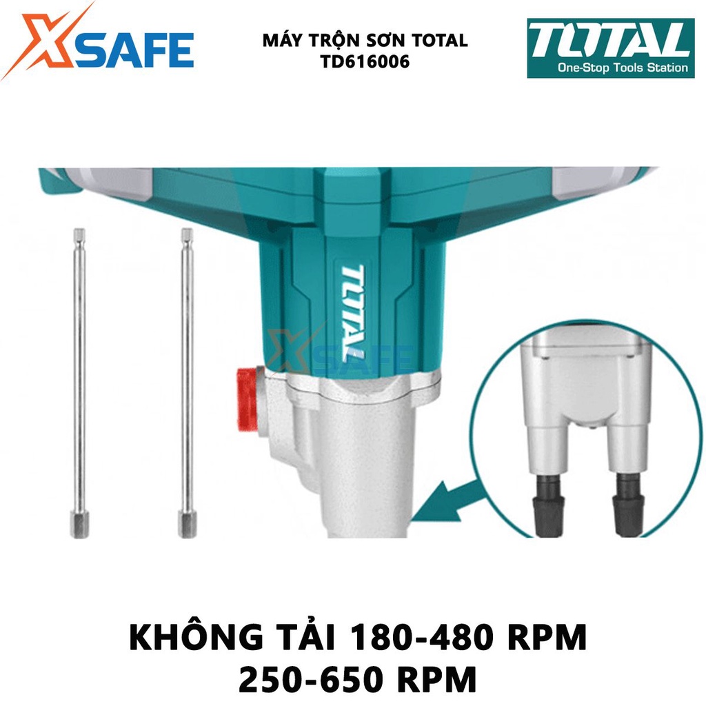 Máy trộn sơn TOTAL TD616006 công suất 1800W, đầu nhôm, kèm 1 đèn LED, 2 cần trộn sơn - [XSAFE]