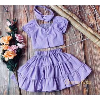Bán sỉ đầm cho bé ⚡️💕FREE SHIP+ tặng tuban💕⚡️ sét váy tím tiểu thư Cherykids thiết kế độc quyền cho bé