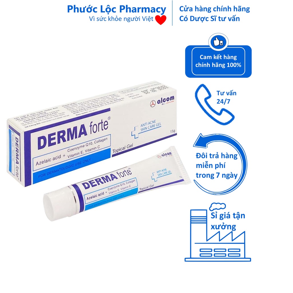 Derma Forte Gel chính hãng. Dermar fore 15g giảm mụn, sáng da.