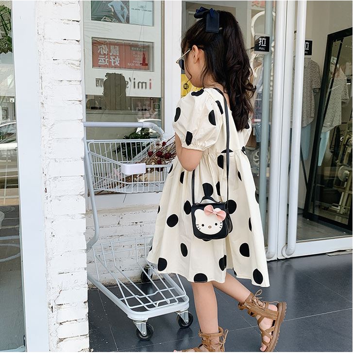 Túi đeo chéo mini cho bé trai bé gái Hạ Băng Designs, túi xách mini trẻ em đựng tiền điện thoại - Mèo Gắn Nơ