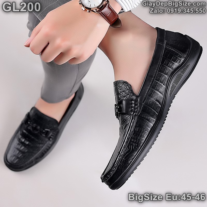 Giày mọi xỏ vân cá sấu, giày lười big size cỡ lớn EU:45-46 cho nam cao to chân ú bè - GL200