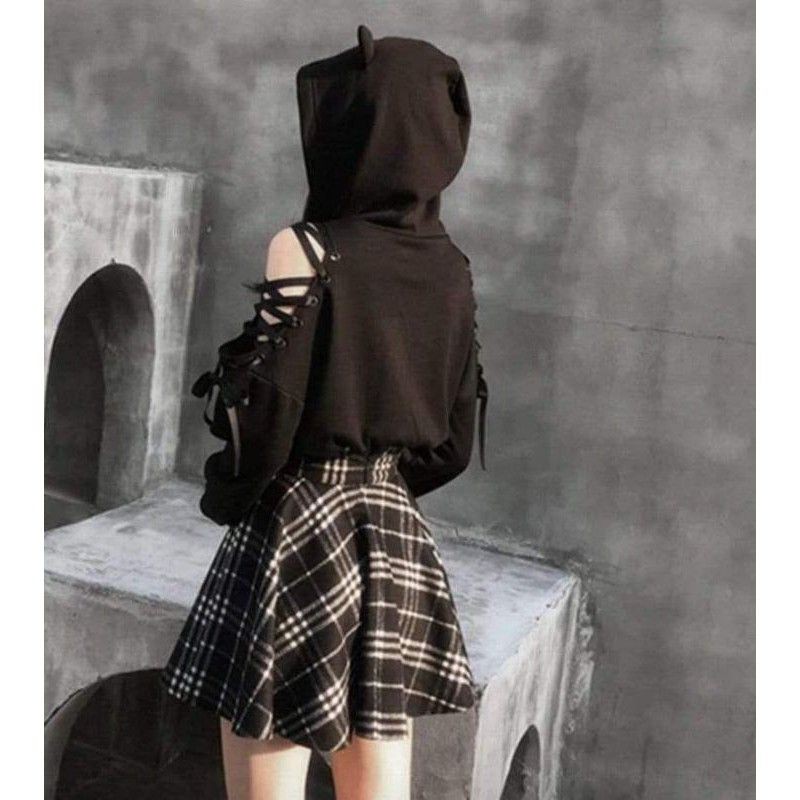 Áo hoodie croptop tai mèo ulzzang