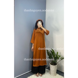 Áo dài cam đất cách tân tay loe lụa Ngọc Trai