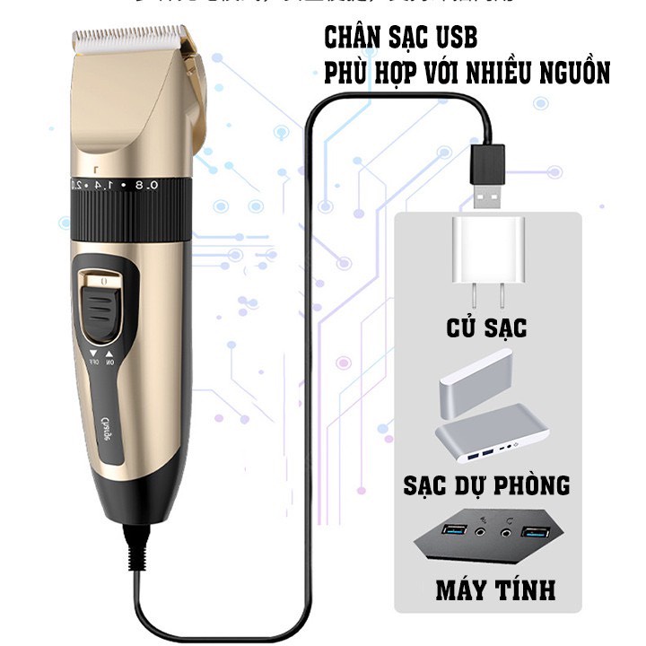 Tông Đơ Cắt Tóc - Đầu Sạc USB - PIN 1200MAH Tặng Kèm Phụ Kiện