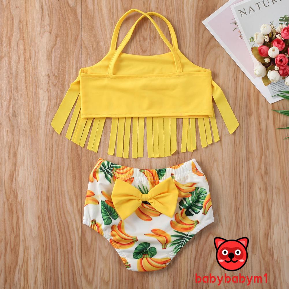 ★HZLToddler Kids Baby Girls Swimwear Tankinis Summer Tassel Tops Banana Print Shorts Swimsuit Beach Barhing Pool