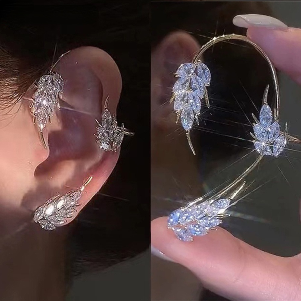 Khuyên Kẹp Vành Tai Hình Lá Đính Đá Zircon Lấp Lánh Phong Cách Hàn Quốc Thanh Lịch Cho Nữ