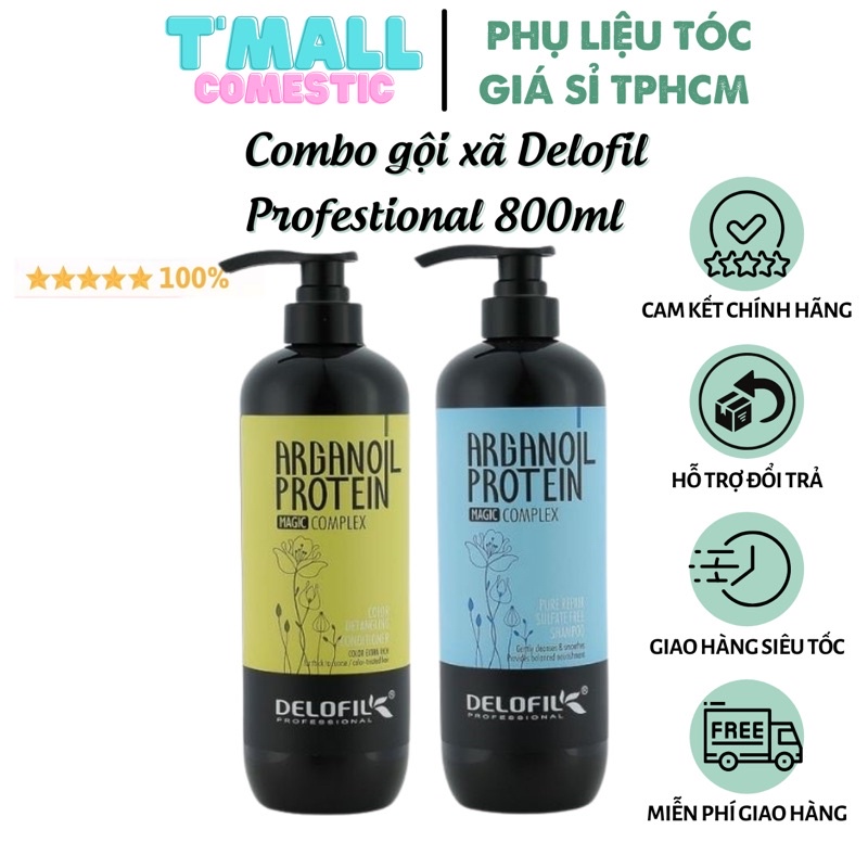 Cặp dầu gội dầu xả Delofil Professional 800ml phục hồi dưỡng ẩm tóc giúp tóc mềm mượt chắc khỏe tự nhiên