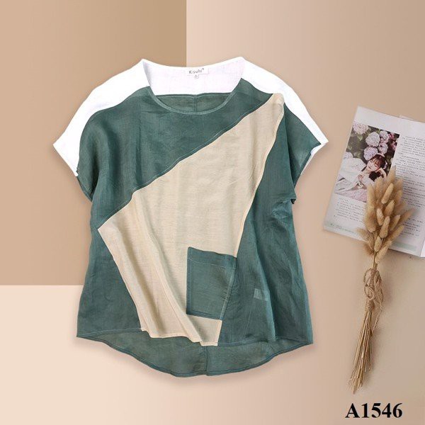 A1546 - ENDA KISUHI Áo Linen Cánh Dơi Phối Màu