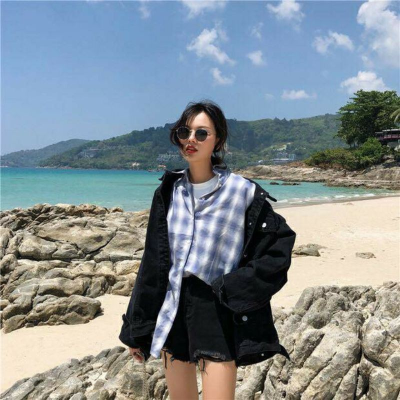 (loại 1) Áo khoác jean nữ xanh đẹp form rộng Basic - sỉ dropship