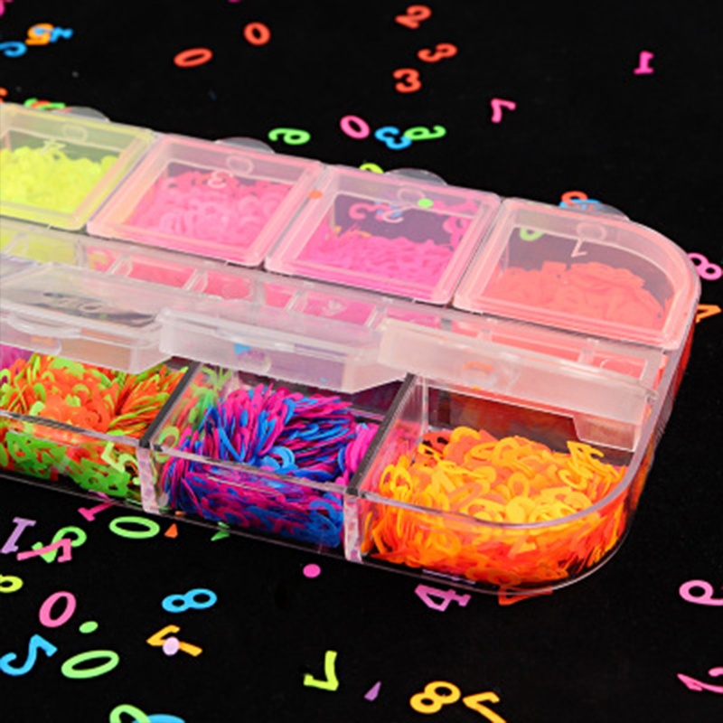 Hộp 12 Ngăn Đựng Hạt Kim Sa Phát Sáng Trong Bóng Tối Hình Ngôi Sao