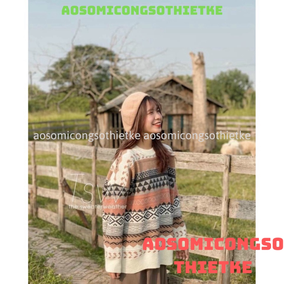 Áo len thổ cẩm họa tiết hàng Quảng Châu cao cấp phom rộng siêu đẹp aosomicongsothietke