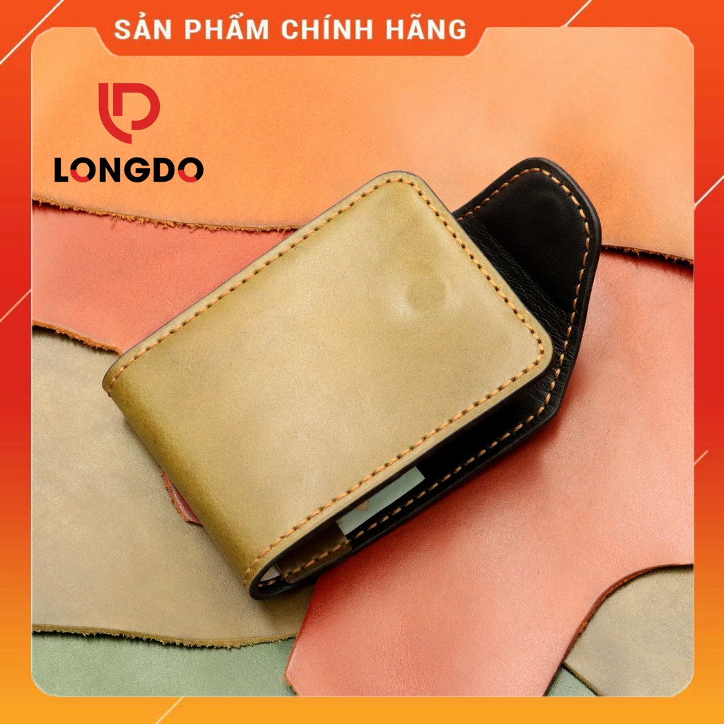 Ví sen 5, ví nam xanh rêu da bò thật - Bảo hành 5 năm - Hàng chính hãng thương hiệu Longdo Leather