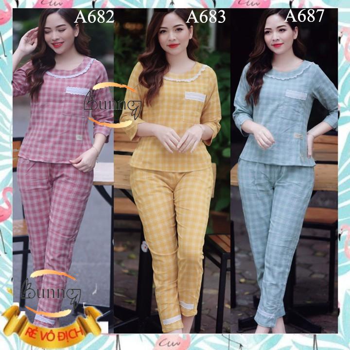 [Bunnysky] Đồ bộ mặc nhà, mặc sau sinh, đồ bộ nữ mặc nhà chất vải cà bông dày dặn