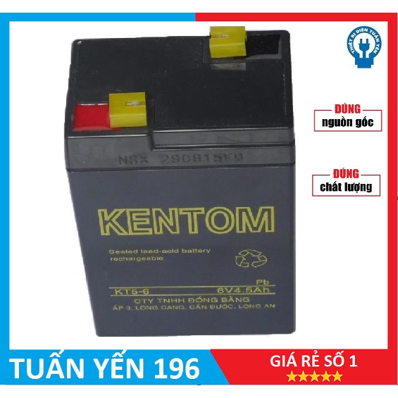 Bình acquy 6v 5Ah Kentom - ắc quy 6v khô cho xe điện trẻ em ,đèn khẩn cấp,quạt sạc