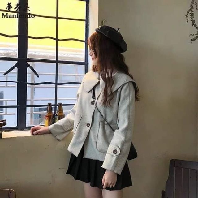 Áo dạ túi hộp dáng hàn quốc đáng yêu