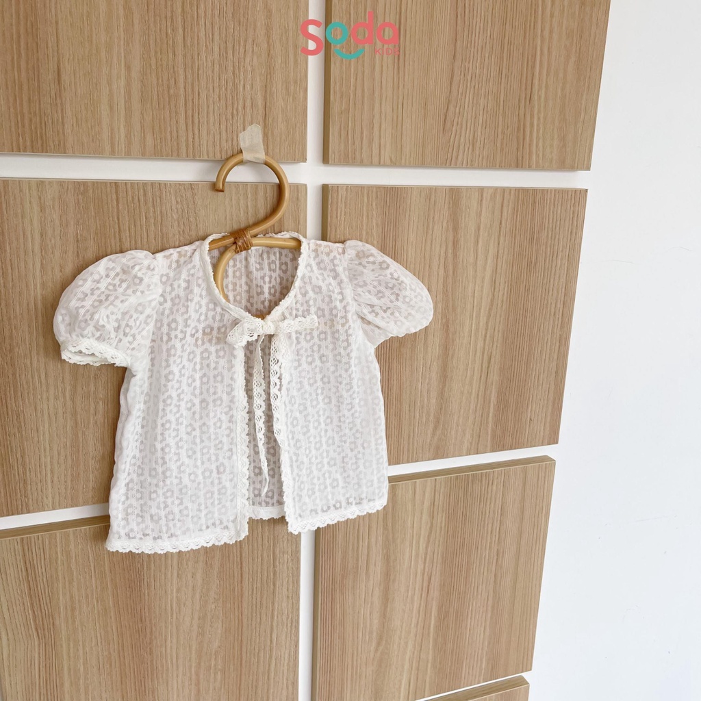 Áo khoác cardigan ren mỏng cho bé gái SODA KIDS trắng phối tay bồng tiểu thư