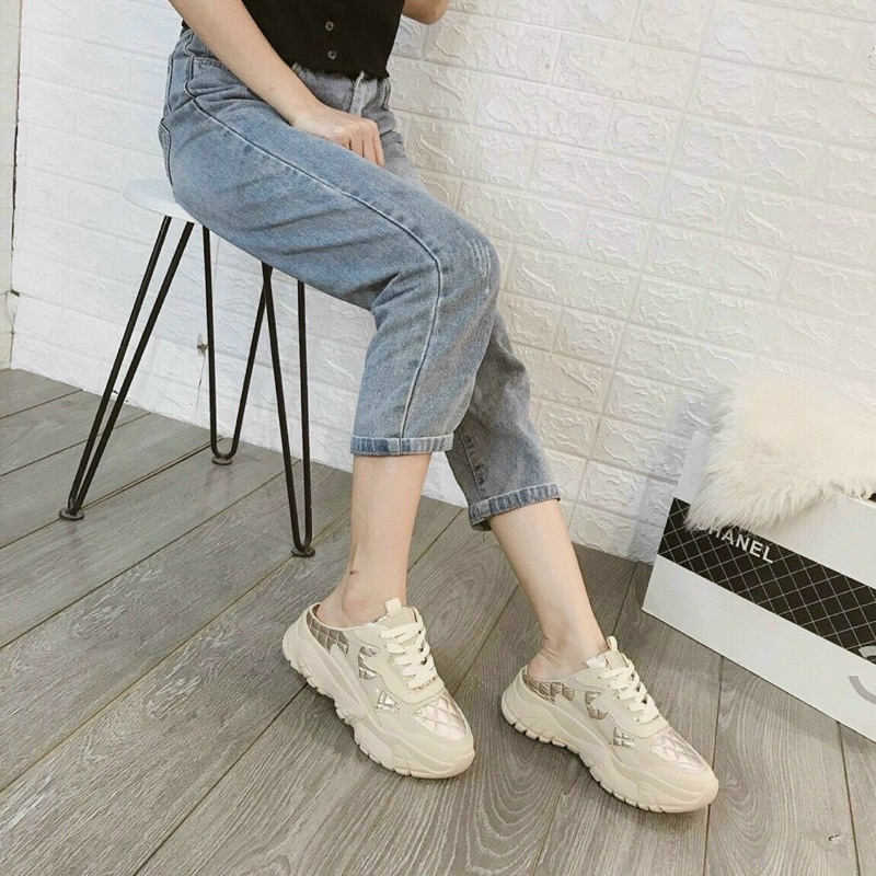 giày thể thao nữ hở đạp gót trần chỉ sục thể thao độn đế pha màu (fullbox)