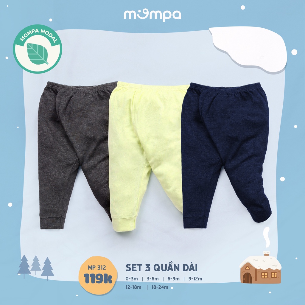 SET 3 quần dài bé trai Mompa 0-24 tháng vải Modal co giãn mềm mại trơn 312