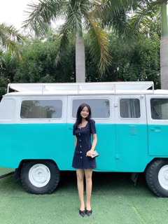 Đầm cổ vuông nút gỗ (kèm ảnh thật )
