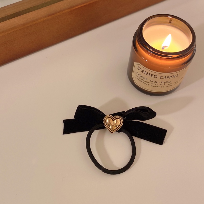 Kẹp tóc/ Dây buộc tóc cao su bọc nhung màu đen phối hình nơ xinh xắn cho nữ