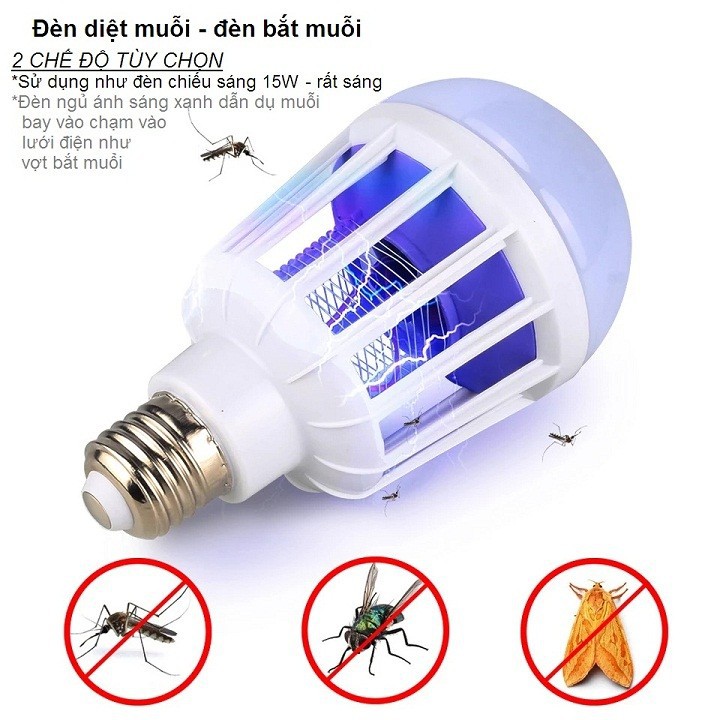 ⚡ Đèn bắt muỗi bóng tròn led 15W - Đèn ngủ LED diệt muỗi - có chế độ ánh sáng trắng 15W rất sáng để sử dụng như bóng đèn