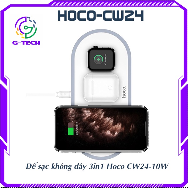Đế sạc không dây 3 in 1 Hoco CW24 chính hãng sạc cùng lúc smartphone tai nghe đồng hồ thông minh bảo hành 12 tháng