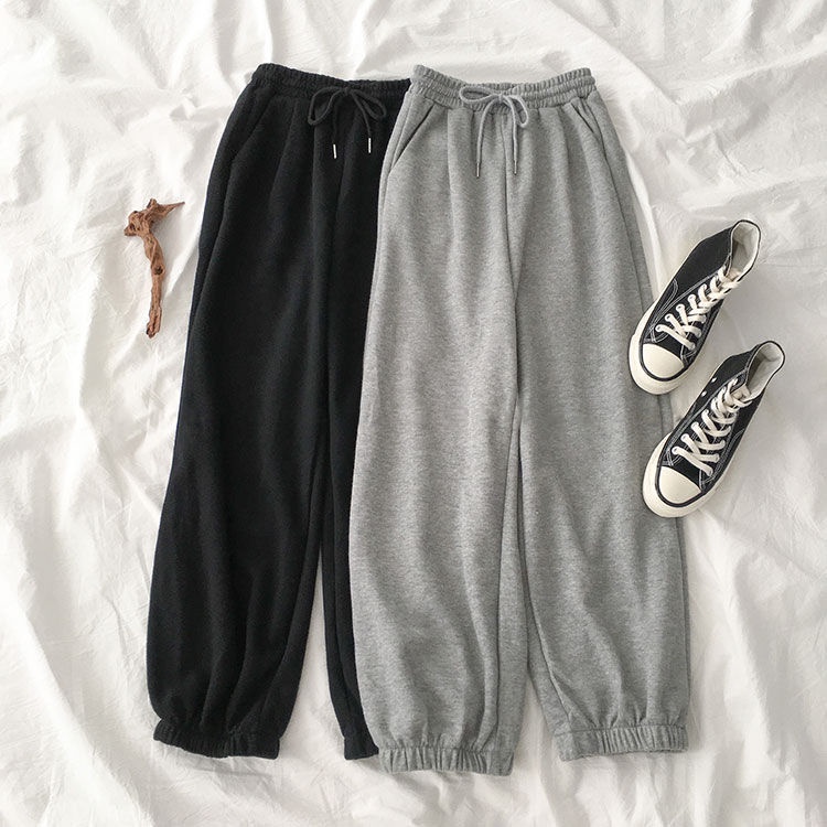 Quần jogger nữ dài ống rộng phong cách Ulzzang bo gấu chất thun trẻ trung