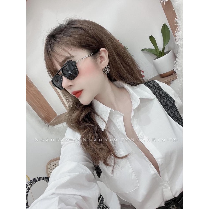 Set sơ mi chữ DO chân váy da rút dây LT044
